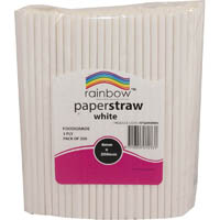 rainbow paper straws 200 x 6mm white pack 250