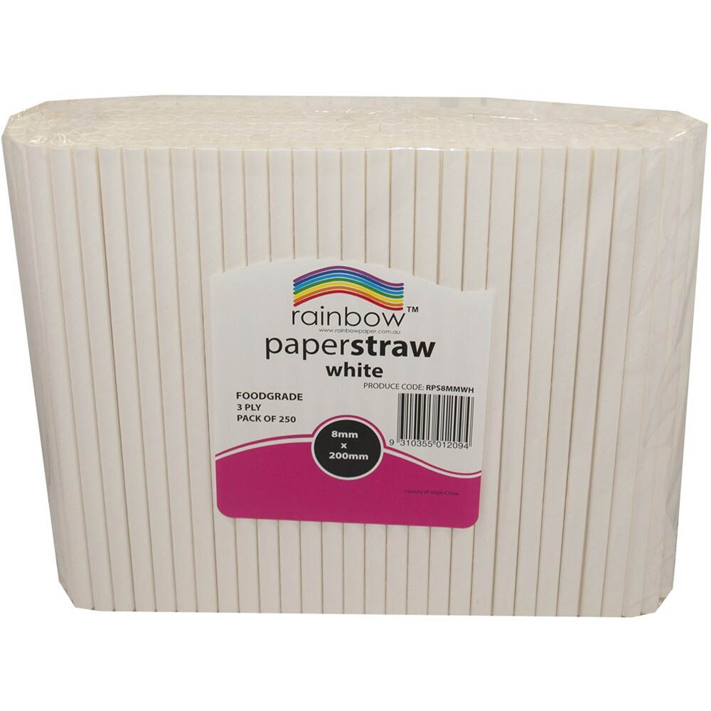 Image for RAINBOW PAPER STRAWS 200 X 8MM WHITE PACK 250 from PaperChase Office National
