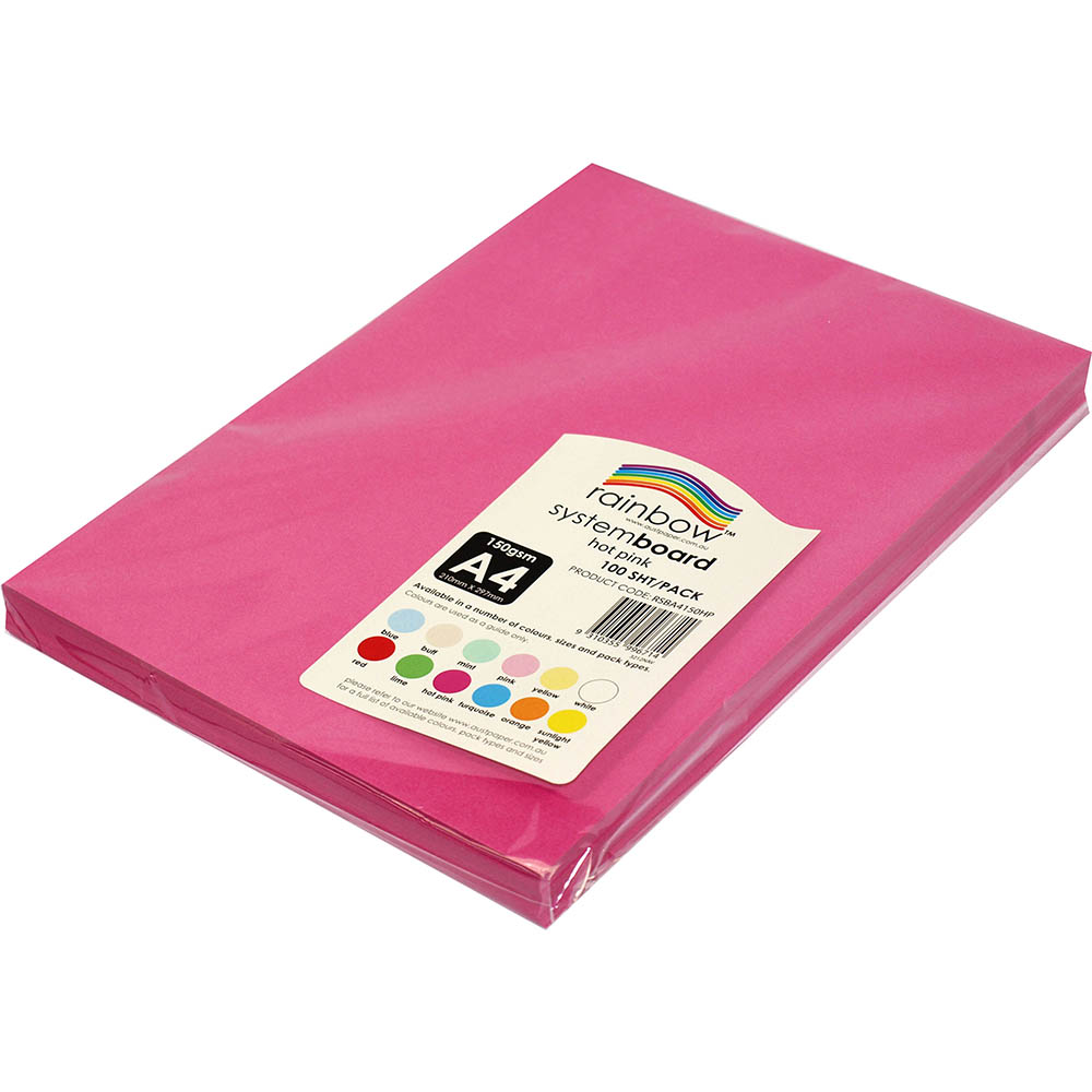 Image for RAINBOW SYSTEM BOARD 150GSM A4 HOT PINK PACK 100 from Surry Office National