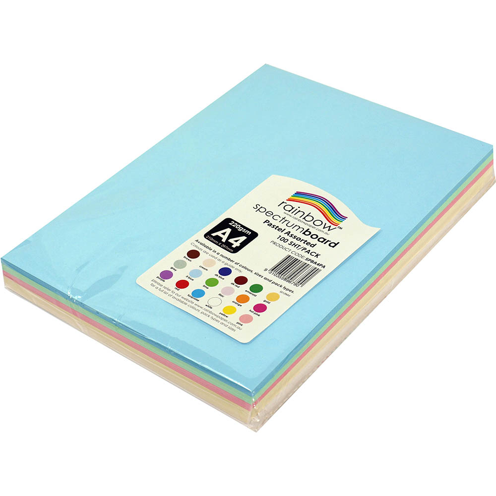 Image for RAINBOW SYSTEM BOARD 150GSM A4 PASTEL ASSORTED PACK 100 from Surry Office National