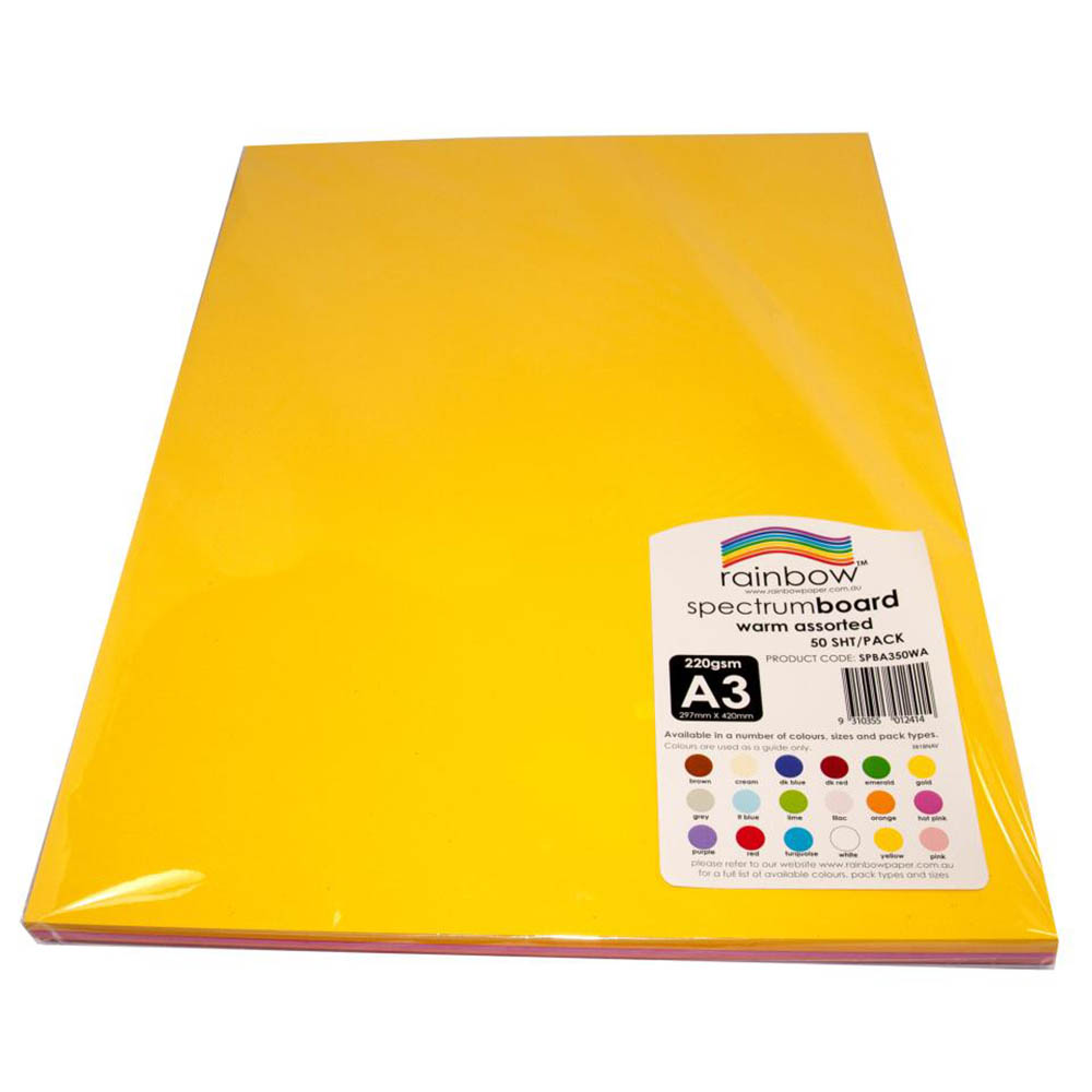 Image for RAINBOW SPECTRUM BOARD 220GSM A3 ASSORTED WARM PACK 50 from Paul John Office National