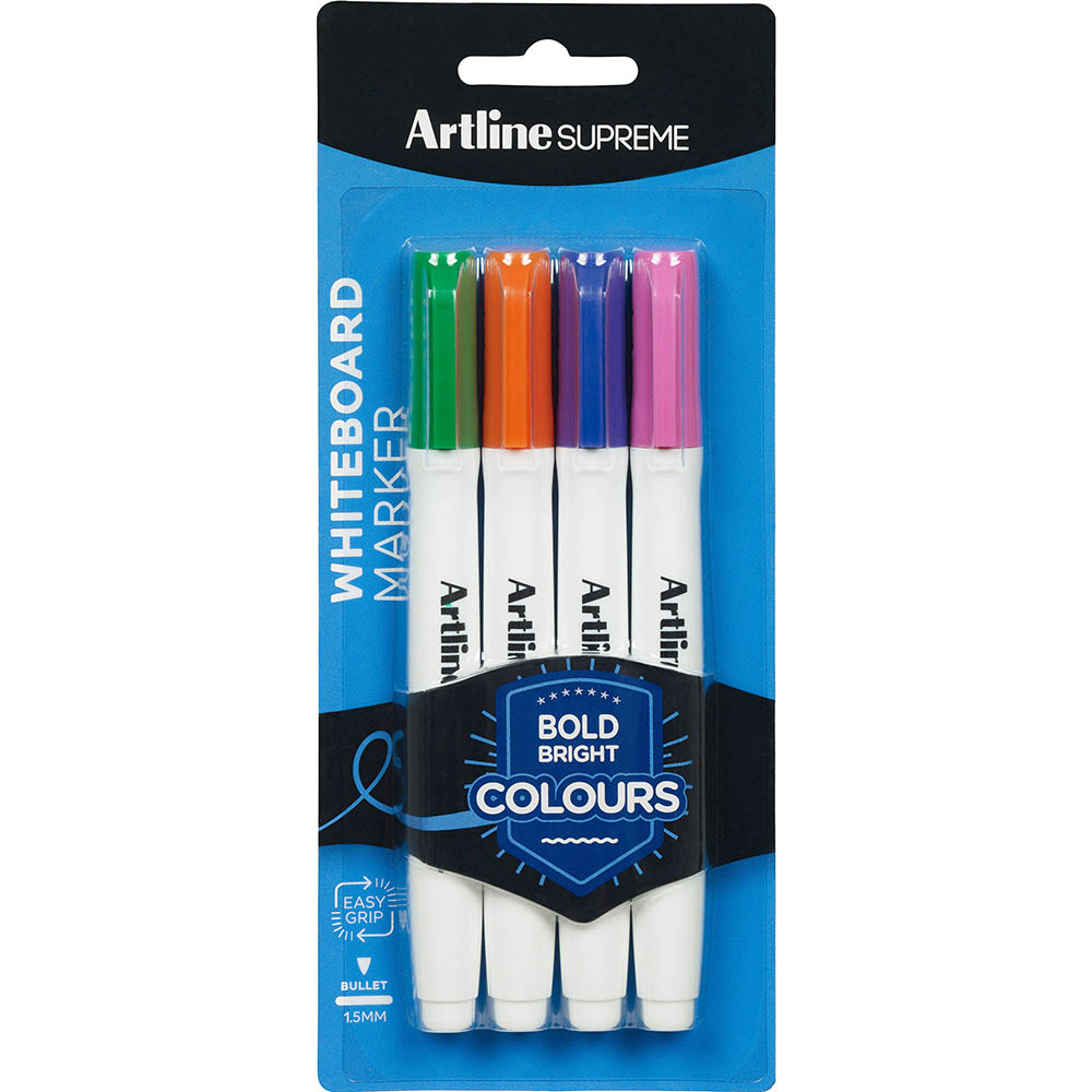 Image for ARTLINE SUPREME ANTIMICROBIAL WHITEBOARD MARKER BULLET 1.5MM BRIGHT ASSORTED PACK 4 from Office National Caloundra Business Supplies
