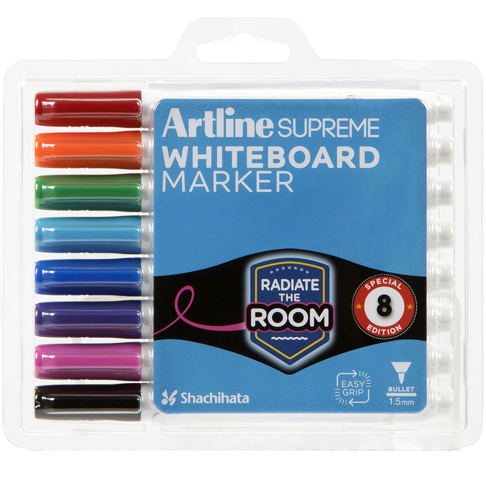 Image for ARTLINE SUPREME ANTIMICROBIAL WHITEBOARD MARKER BULLET 1.5MM ASSORTED PACK 8 from Aztec Office National