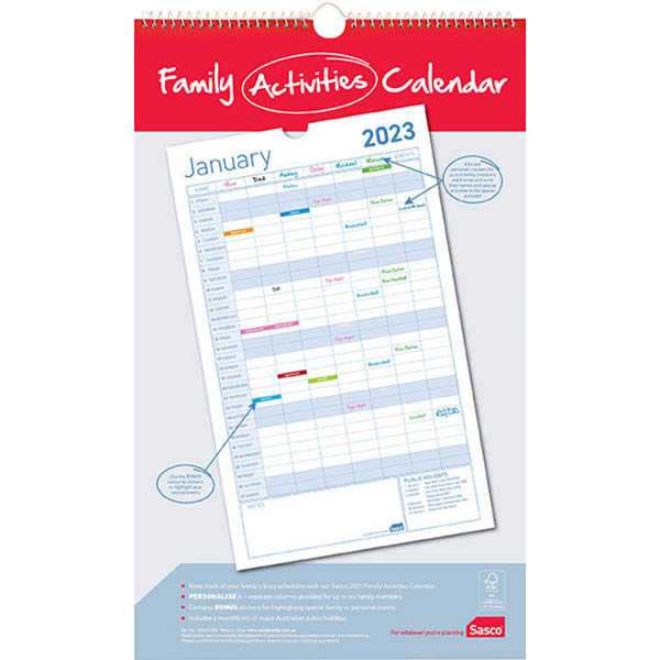 Image for SASCO 10540 FAMILY 250 X 410MM ACTIVITY WALL CALENDAR from Warrnambool Office National