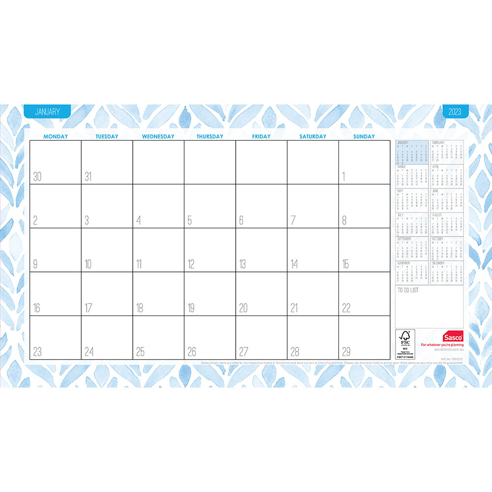 Image for SASCO 10555 HALF 450 X 277MM DESK PLANNER from OFFICE NATIONAL CANNING VALE