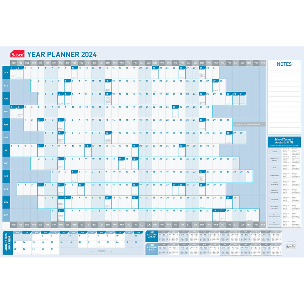 Image for SASCO 10580 610 X 870MM YEAR PLANNER from Ezi Office Supplies Gold Coast Office National