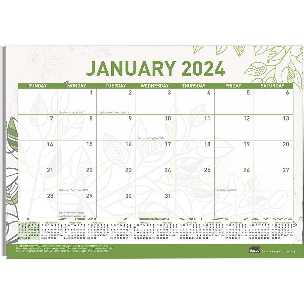 Image for SASCO 10702 ECO SMALL 297 X 210MM DESK PLANNER from Coleman's Office National