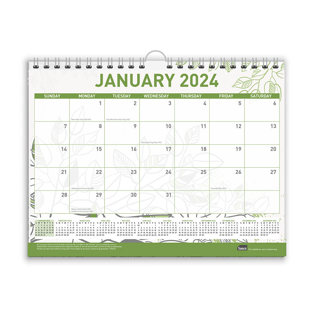 Image for SASCO 10710 ECO SMALL 280 X 215MM WALL CALENDAR from OFFICE NATIONAL CANNING VALE