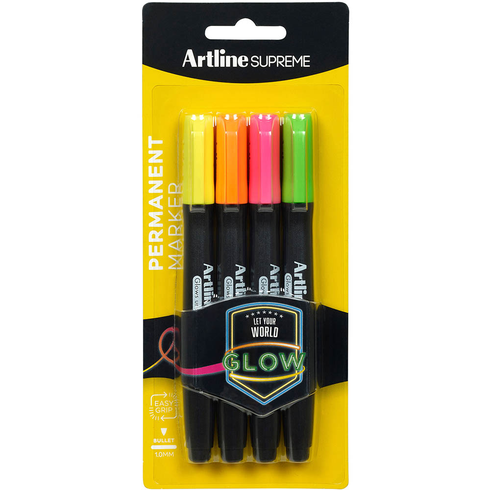 Image for ARTLINE SUPREME GLOW MARKER BULLET 1.0MM ASSORTED PACK 4 from Discount Office National
