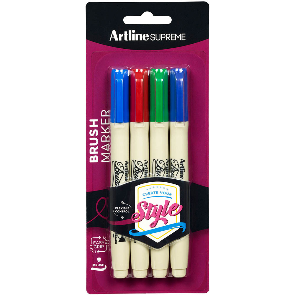 Image for ARTLINE SUPREME BRUSH MARKER 5MM ASSORTED PACK 4 from PaperChase Office National