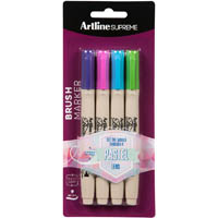 artline supreme brush marker 5mm pastel assorted pack 4
