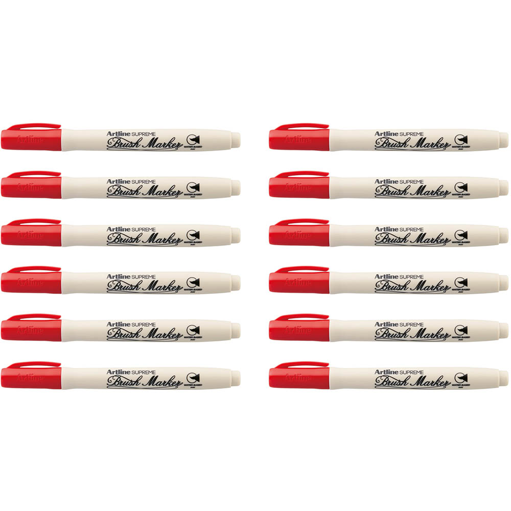 Image for ARTLINE SUPREME BRUSH MARKER 5MM RED BOX 12 from Chris Humphrey Office National