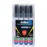 artline 90 permanent marker chisel 2-5mm black hard case pack 4