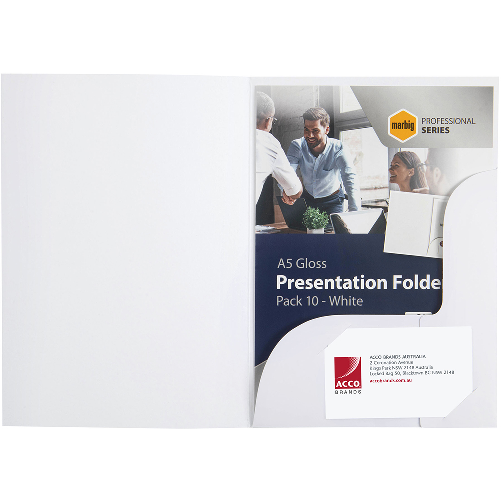 Image for MARBIG PROFESSIONAL PRESENTATION FOLDER A5 GLOSS WHITE PACK 10 from Copylink Office National
