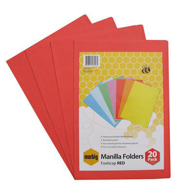Image for MARBIG MANILLA FOLDER FOOLSCAP RED PACK 20 from Office National Limestone Coast