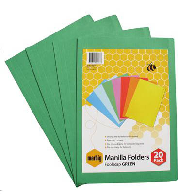 Image for MARBIG MANILLA FOLDER FOOLSCAP GREEN PACK 20 from Office National Balcatta