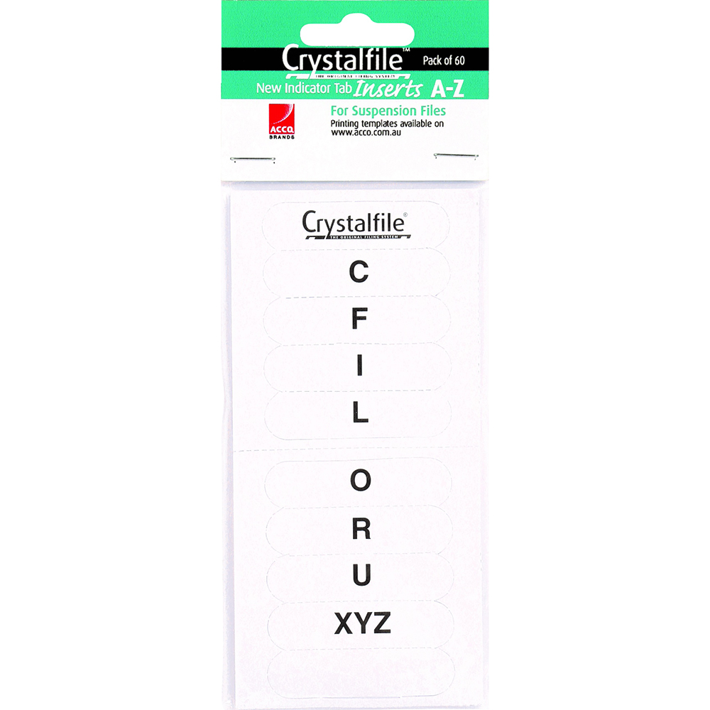 Image for CRYSTALFILE INDICATOR TAB INSERTS A-Z WHITE PACK 60 from Office National Perth CBD