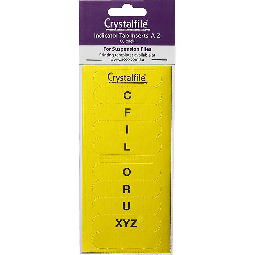 Image for CRYSTALFILE INDICATOR TAB INSERTS A-Z YELLOW PACK 60 from Coffs Coast Office National
