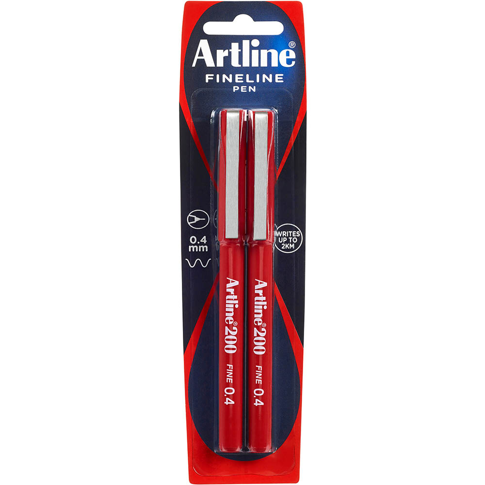 Image for ARTLINE 200 FINELINER PEN 0.4MM RED PACK 2 from Office National Perth CBD