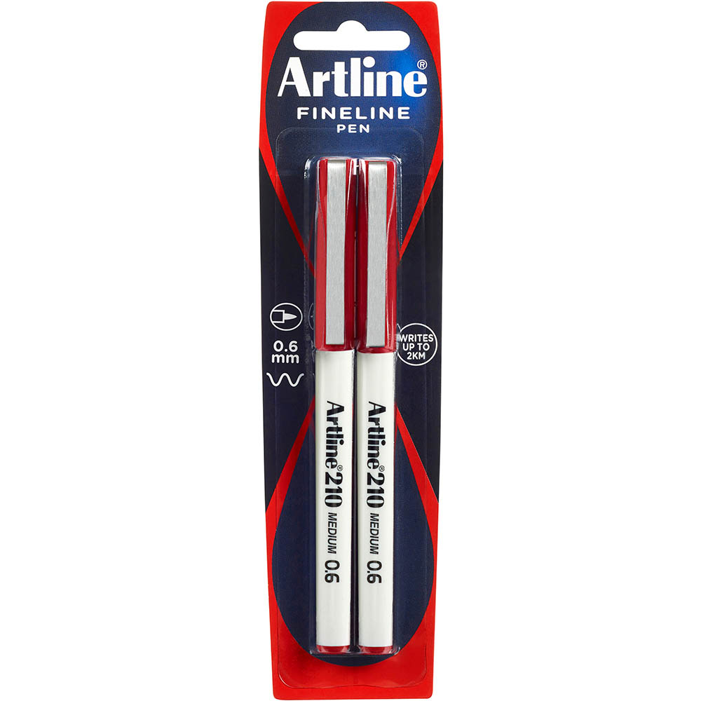 Image for ARTLINE 210 FINELINER PEN 0.6MM RED PACK 2 from PaperChase Office National