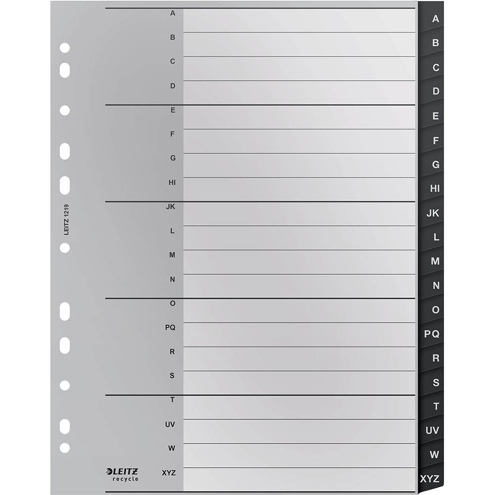 Image for LEITZ RECYCLED INDEX DIVIDER PP A-Z TAB A4 GREY from Surry Office National