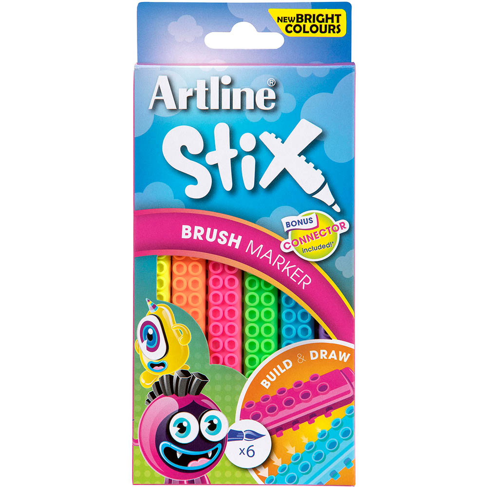 Image for ARTLINE STIX BRUSH MARKER ASSORTED NEON PACK 6 from Office National Perth CBD