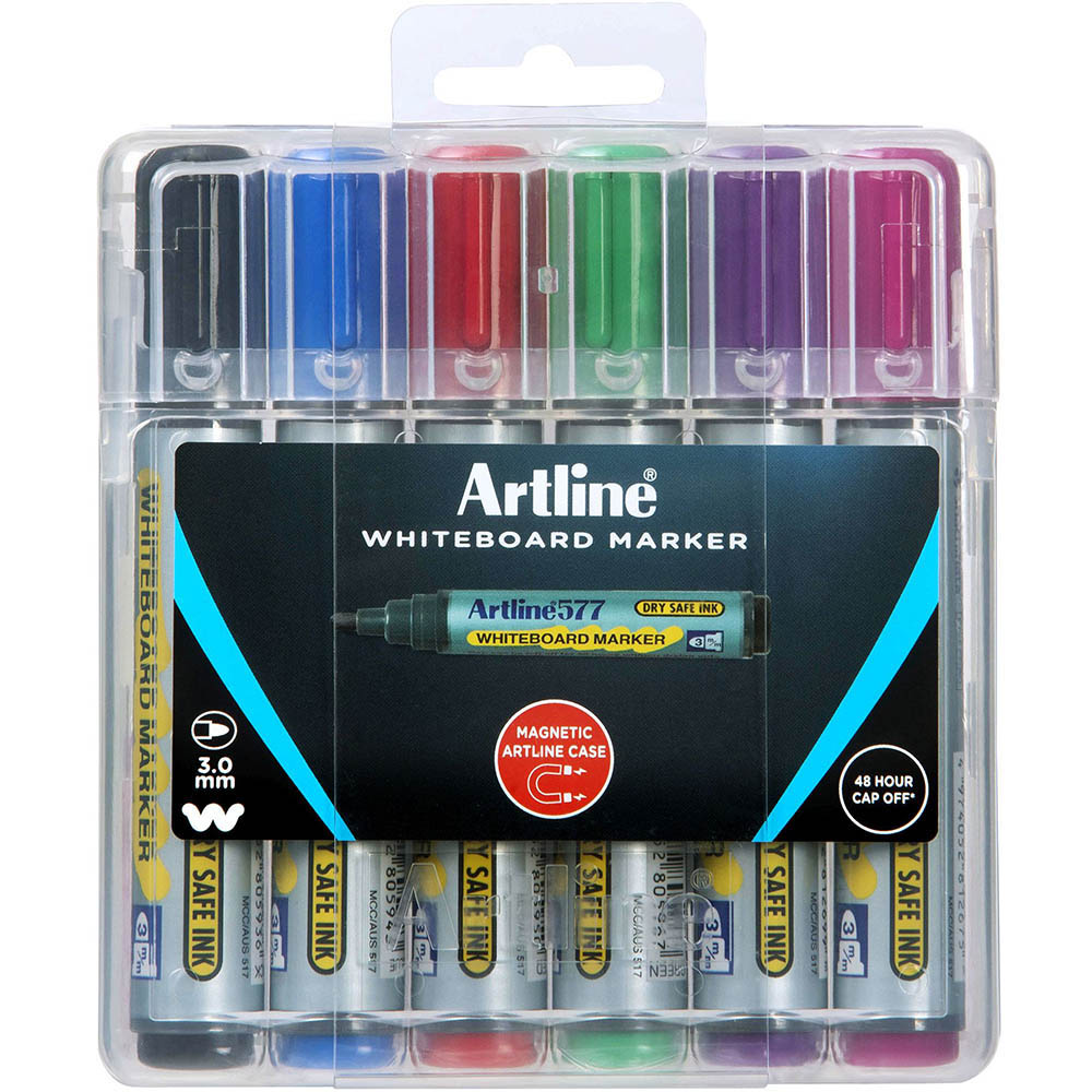 Image for ARTLINE 577 WHITEBOARD MARKER BULLET 3MM ASSORTED HARD CASE PACK 6 from Our Town & Country Office National