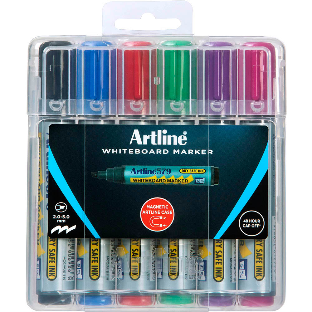 Image for ARTLINE 579 WHITEBOARD MARKER CHISEL 5MM ASSORTED HARD CASE PACK 6 from Discount Office National