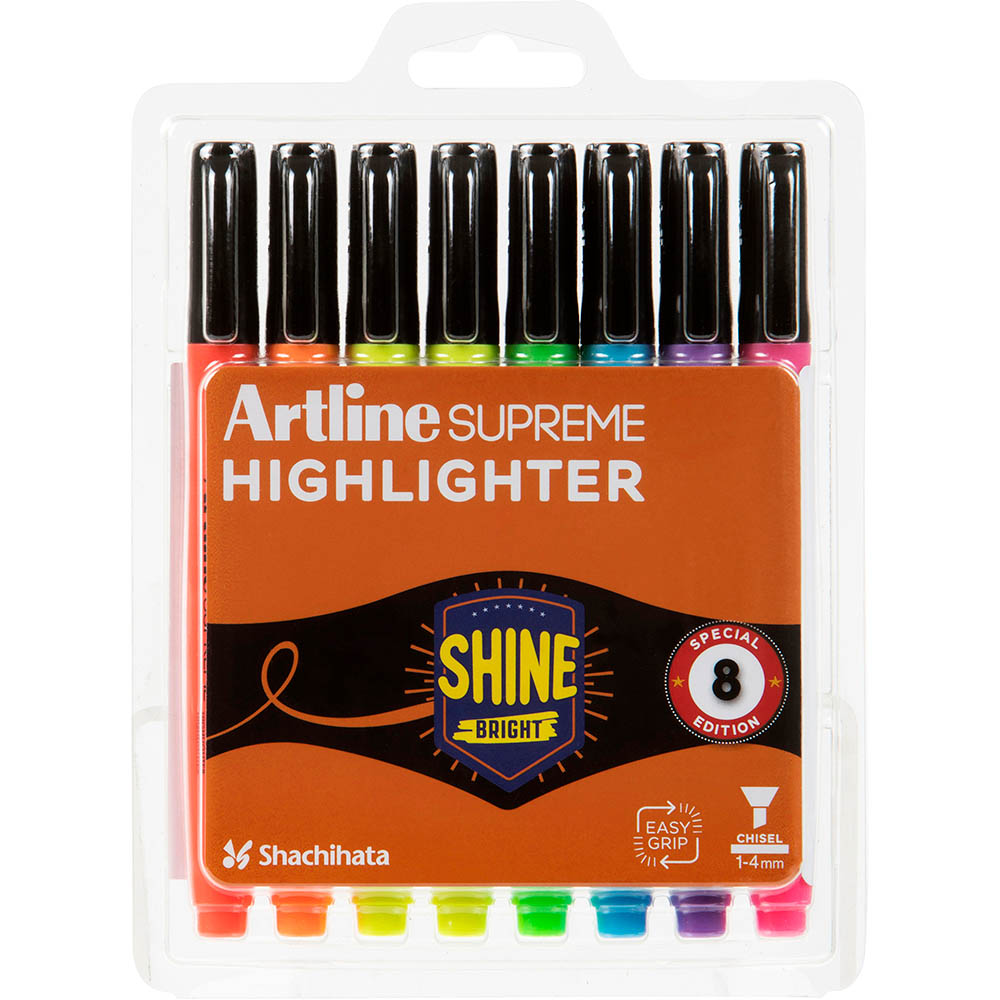 Image for ARTLINE SUPREME ANTIMICROBIAL HIGHLIGHTER CHISEL ASSORTED PACK 8 from Surry Office National