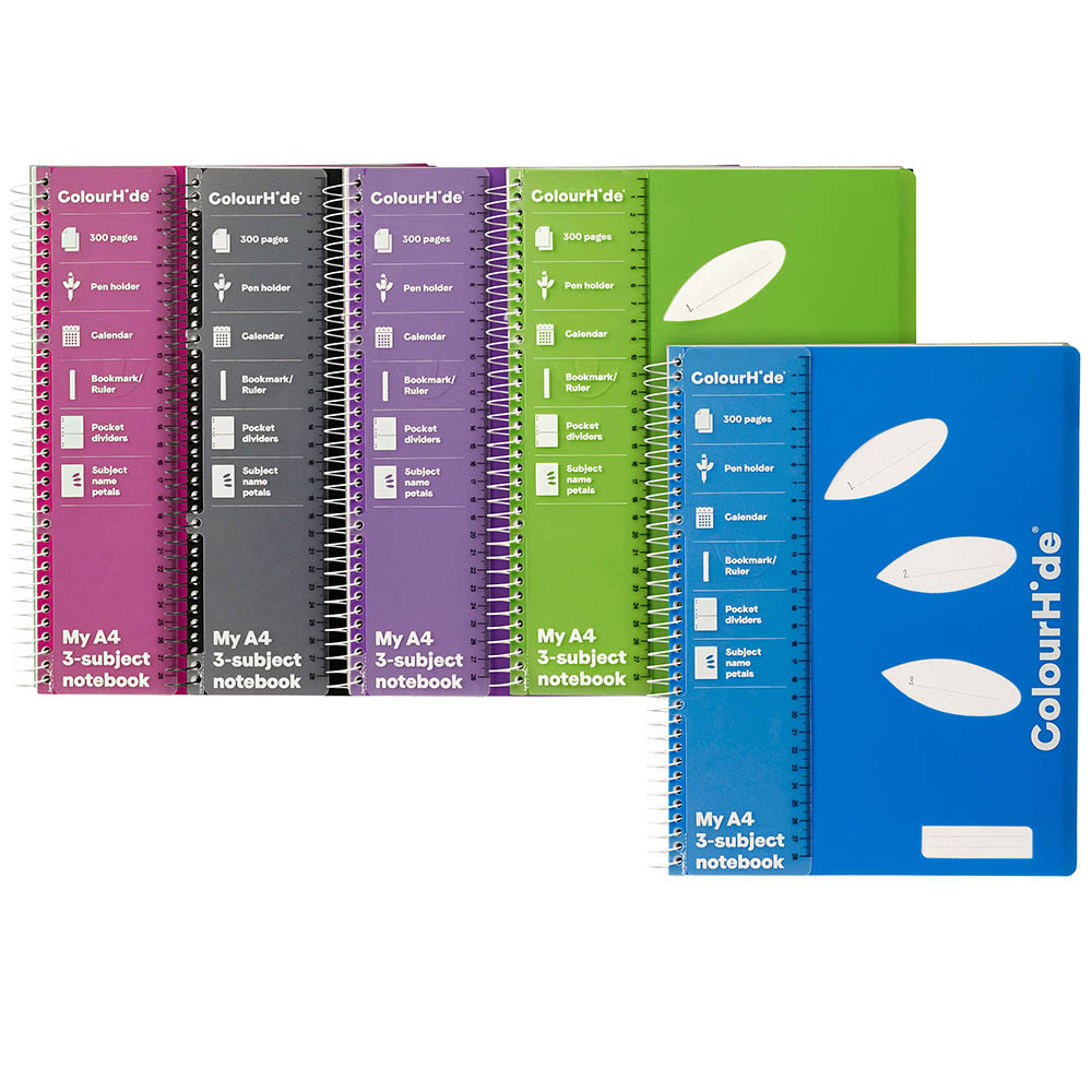 Image for COLOURHIDE 3-SUBJECT NOTEBOOK 300 PAGE A4 ASSORTED from Surry Office National