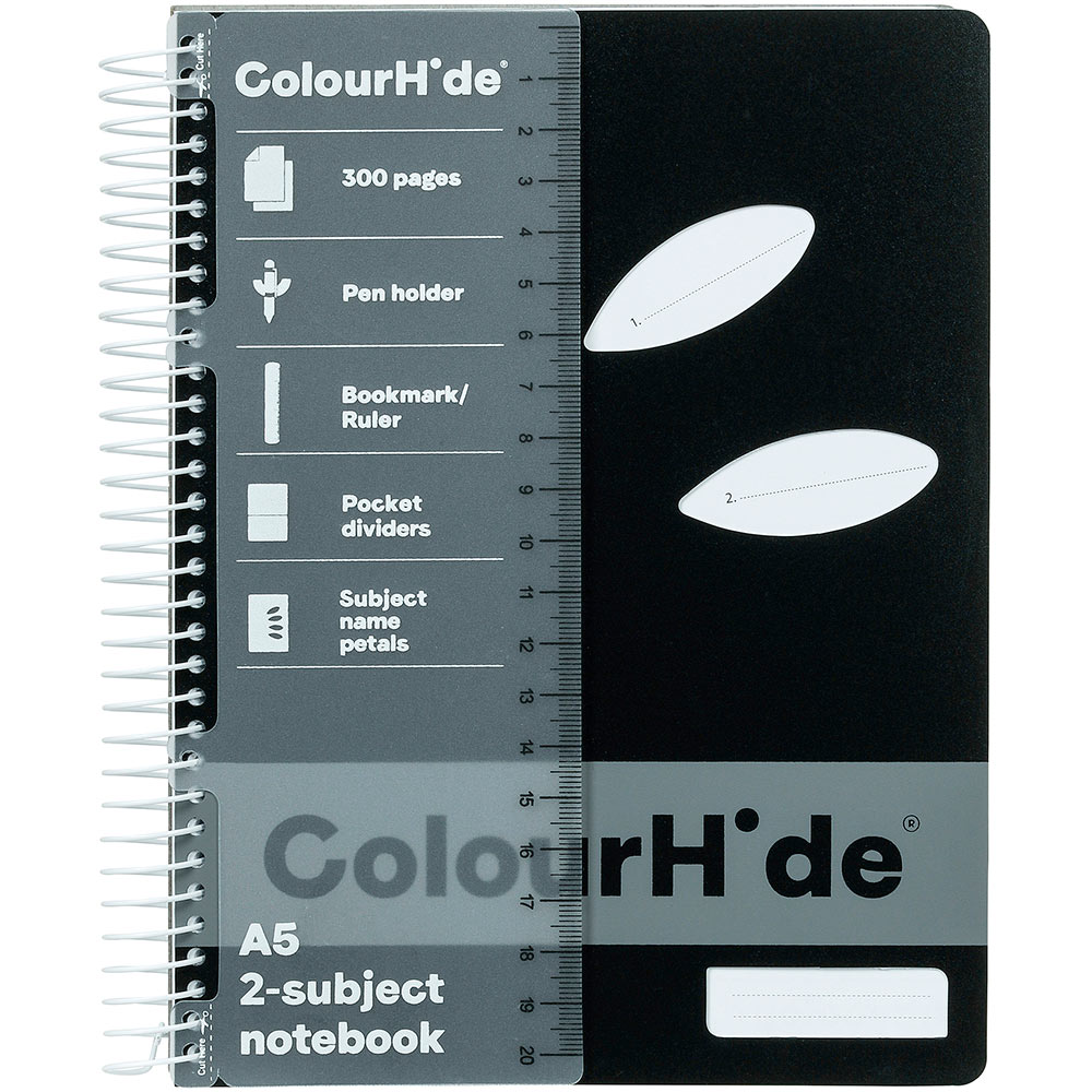 Image for COLOURHIDE 2-SUBJECT NOTEBOOK 300 PAGE A5 BLACK from Office National