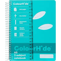 colourhide 2-subject notebook 300 page a5 aqua