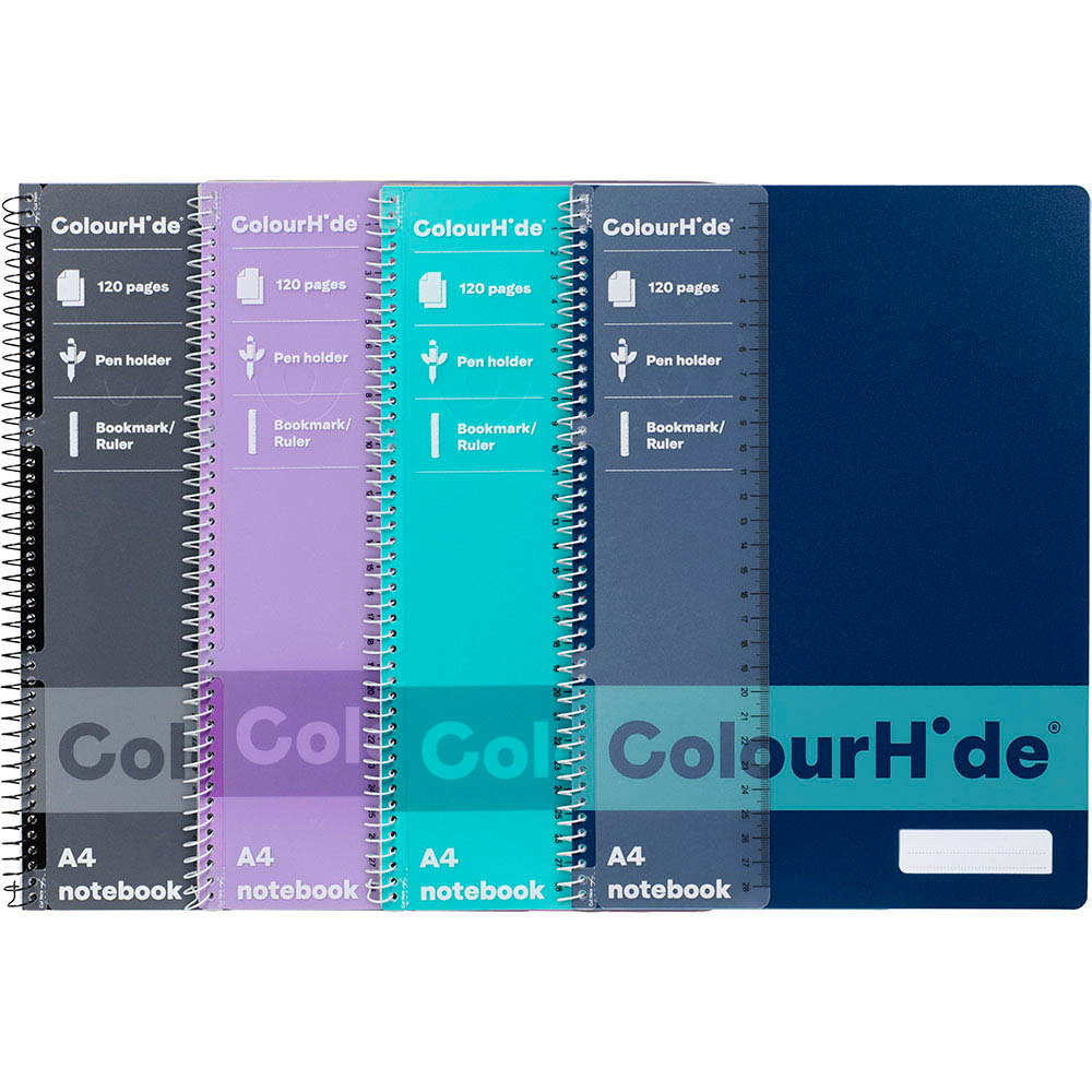 Image for COLOURHIDE NOTEBOOK 120 PAGE A4 ASSORTED PACK 4 from PaperChase Office National