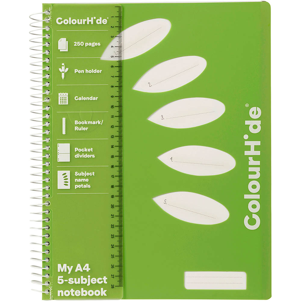 Image for COLOURHIDE 5-SUBJECT NOTEBOOK 250 PAGE A4 GREEN from OFFICE NATIONAL CANNING VALE