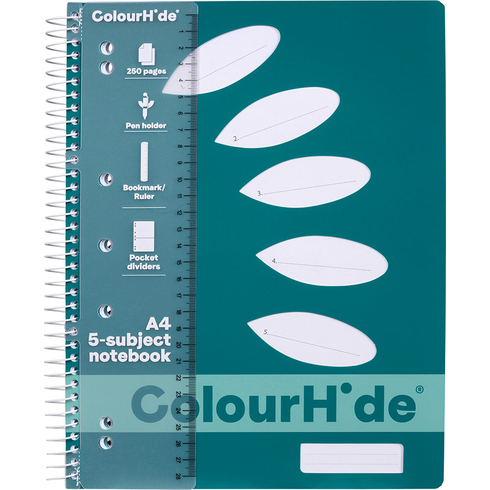 Image for COLOURHIDE NOTEBOOK 5 SUBJECT 250 PAGES A4 TEAL GREEN from Angletons Office National