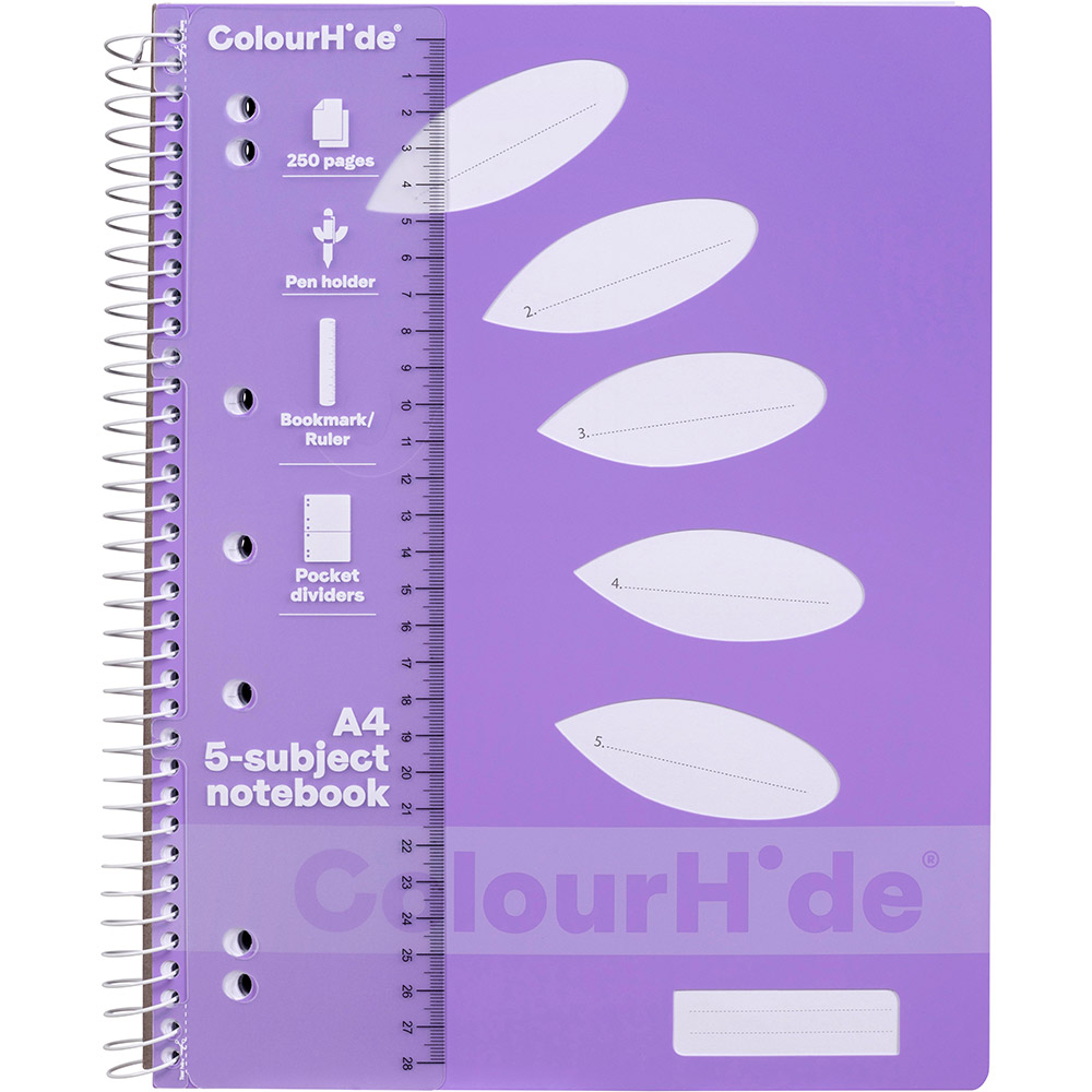 Image for COLOURHIDE NOTEBOOK 5 SUBJECT 250 PAGES A4 LAVENDER from Surry Office National