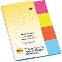 marbig notes transparent neon page markers 160 sheet 20 x 50mm assorted