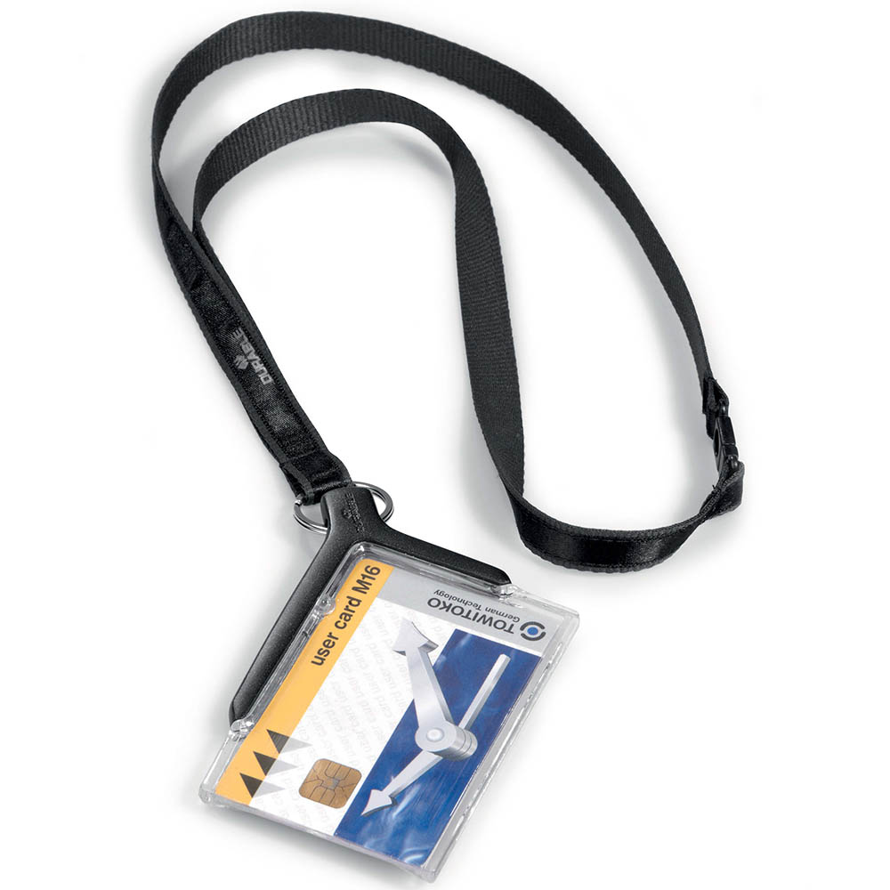 Image for DURABLE DELUXE CARD HOLDER WITH NECKLACE CHARCOAL from Angletons Office National