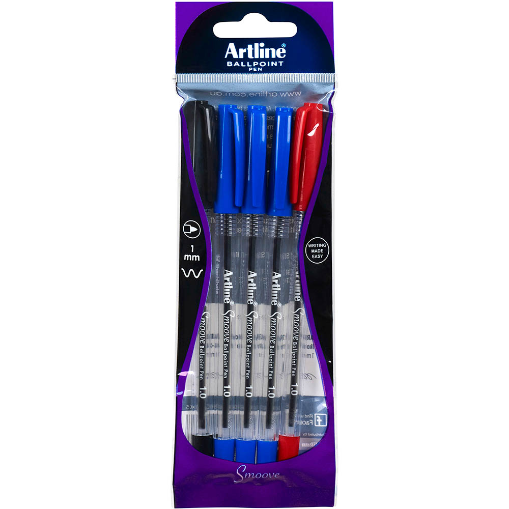 Image for ARTLINE SMOOVE BALLPOINT PEN MEDIUM 1.0MM ASSORTED PACK 5 from Aztec Office National Melbourne