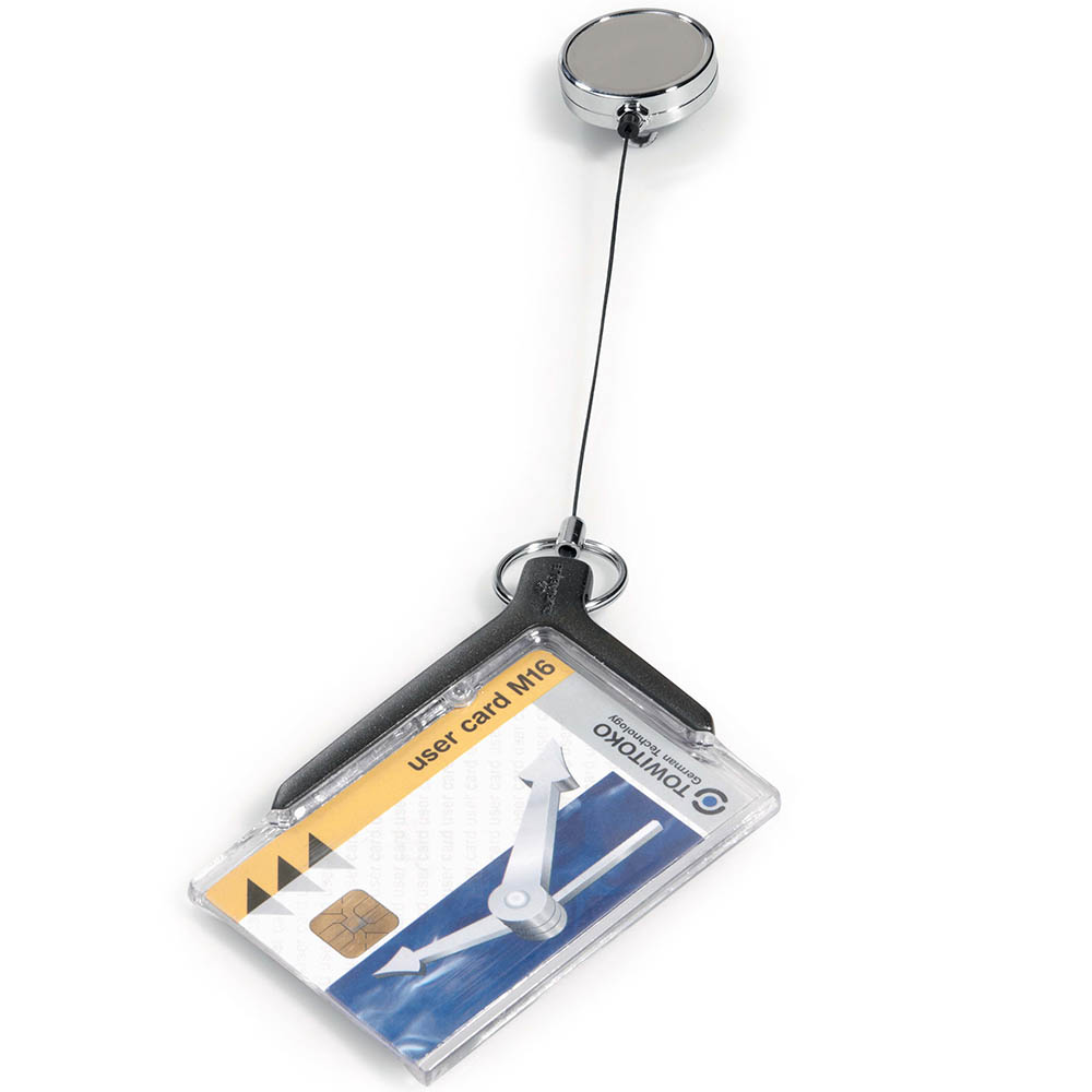 Image for DURABLE DELUXE PRO CARD HOLDER WITH REEL CHARCOAL from PaperChase Office National