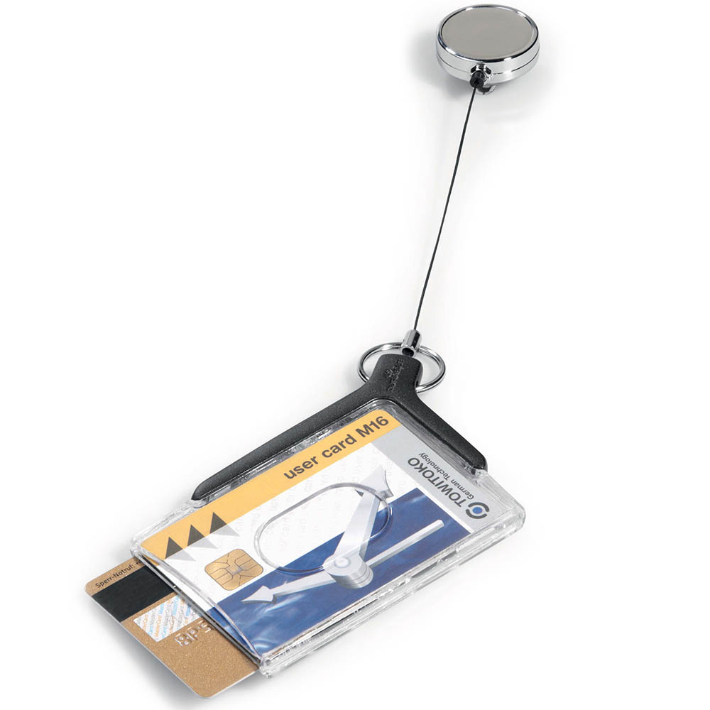 Image for DURABLE DELUXE PRO DUO CARD HOLDER WITH REEL CHARCOAL from Aztec Office National Melbourne