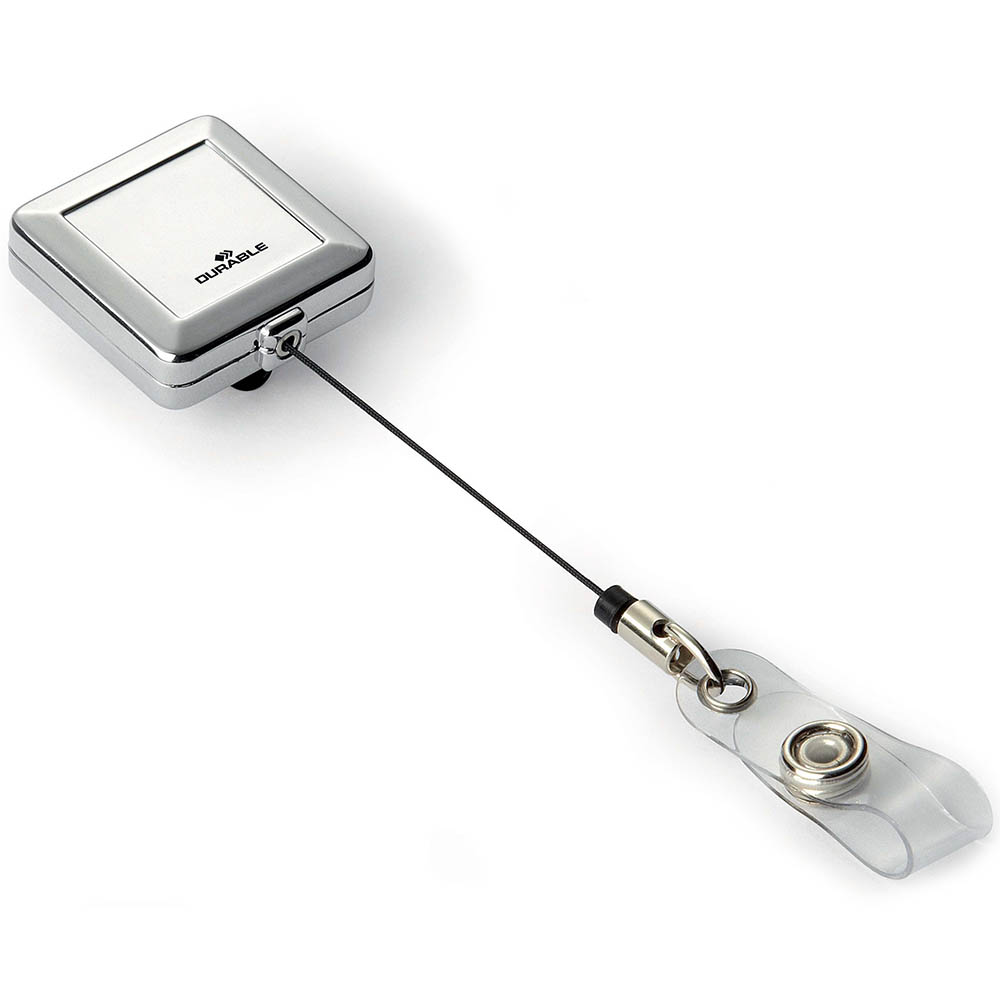 Image for DURABLE RETRACTABLE ID CARD HOLDER REEL CHROME QUODRO SILVER from Office National Balcatta