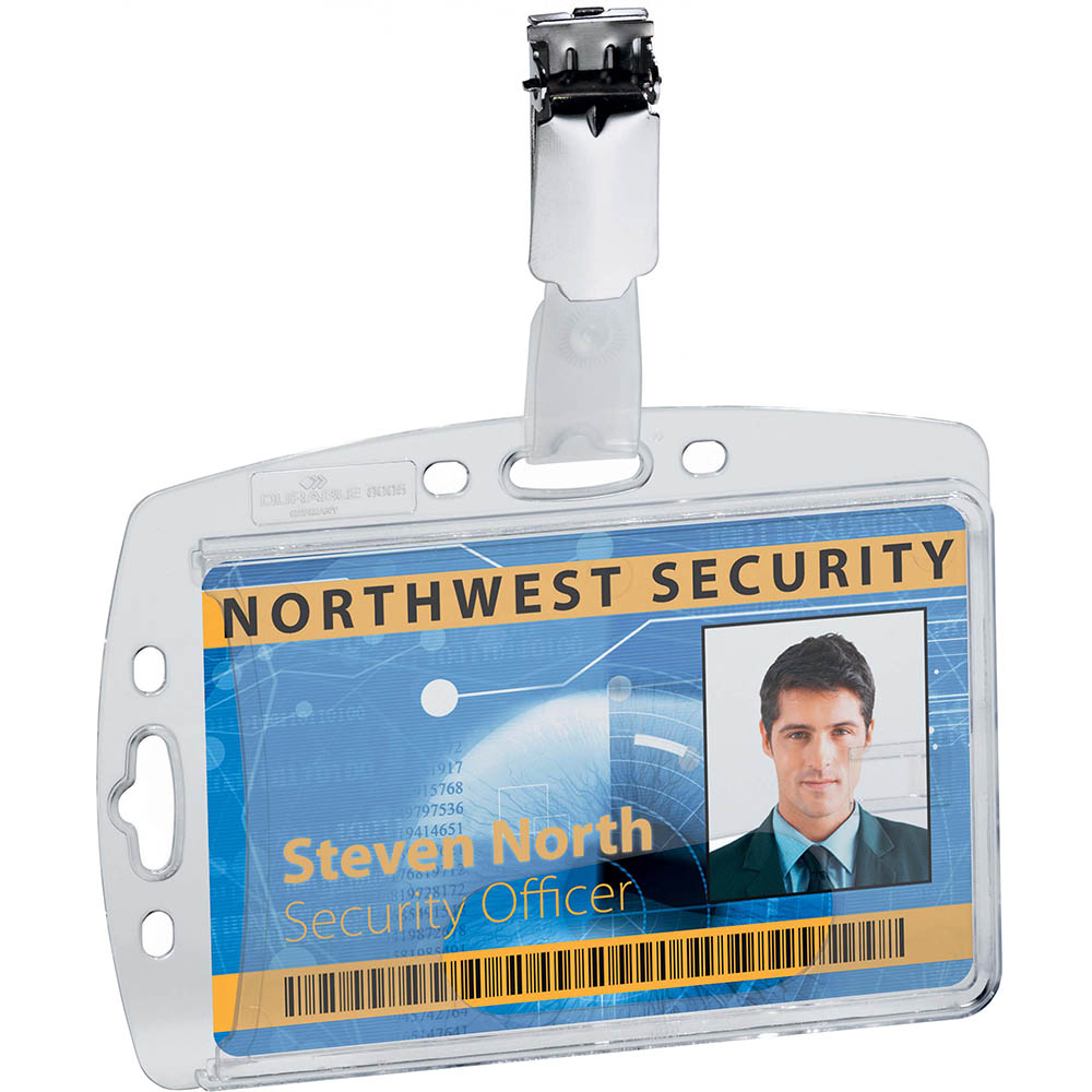 Image for DURABLE CARD HOLDER ACRYLIC WITH CLIP CLEAR PACK 10 from Angletons Office National