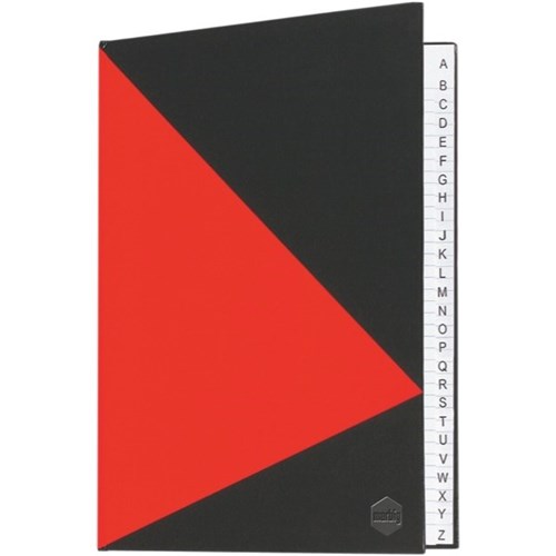 Image for MARBIG NOTEBOOK FEINT RULED A-Z INDEX HARD COVER CASEBOUND A4 100 LEAF BLACK/RED from Surry Office National