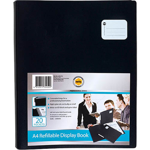 Image for MARBIG PRO SERIES DISPLAY BOOK REFILLABLE 20 POCKET A4 BLACK from Office National