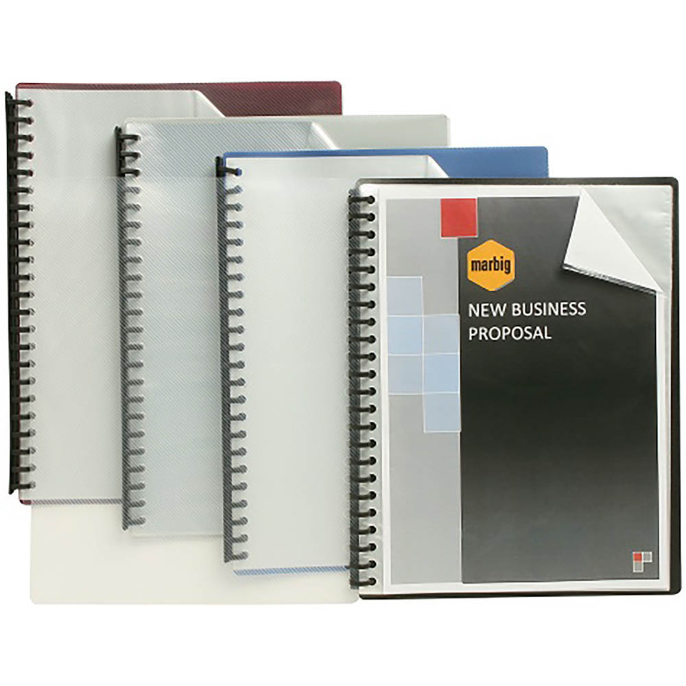 Image for MARBIG DISPLAY BOOK REFILLABLE 20 POCKET A4 CLEAR/MAROON from Surry Office National