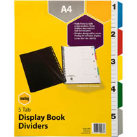 marbig display books dividers 1-5 tab a4 assorted