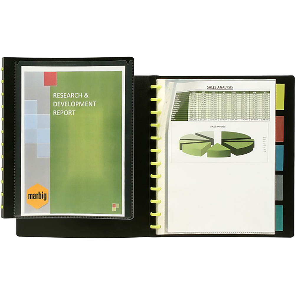 Image for MARBIG KWIK ZIP DISPLAY BOOK REFILLABLE INSERT COVER 10 POCKET WITH DIVIDERS A4 BLACK from Express Office National