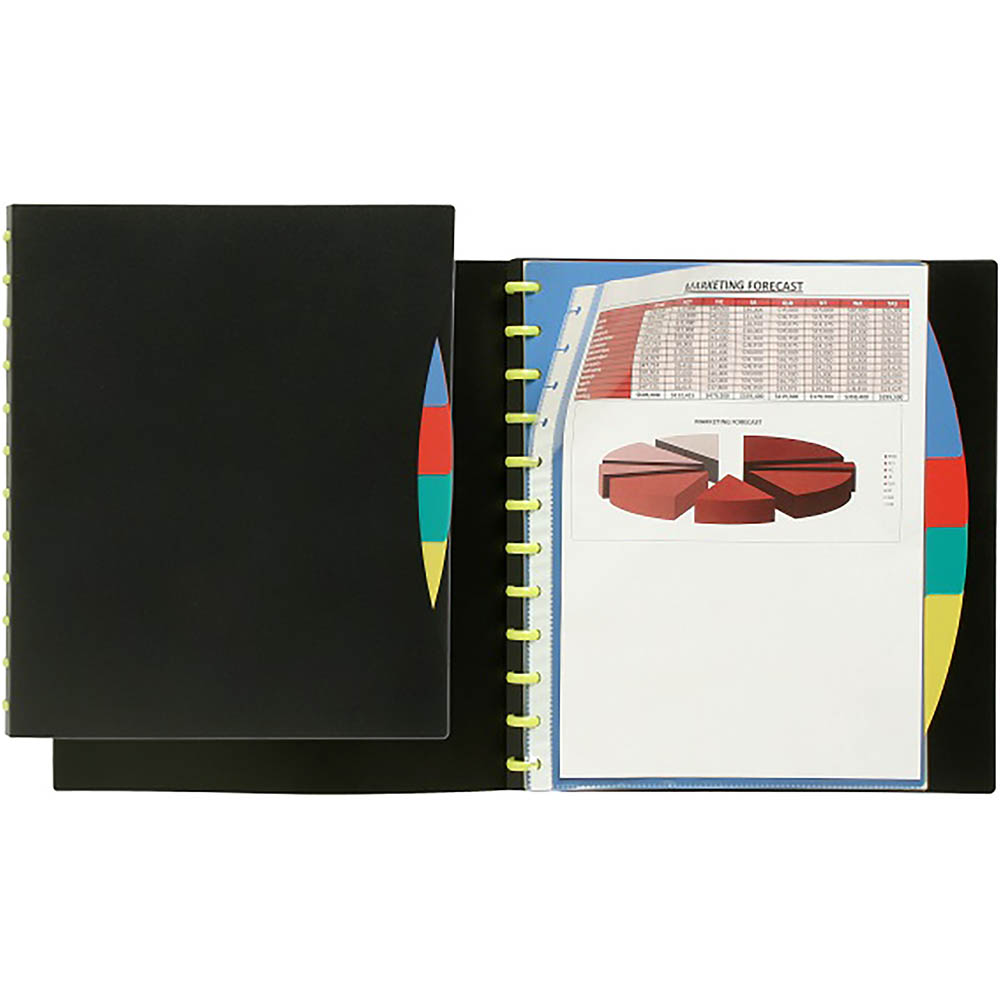 Image for MARBIG KWIK ZIP DISPLAY BOOK REFILLABLE 10 POCKET WITH DIVIDERS A4 BLACK from Express Office National