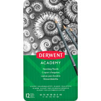 derwent academy sketching pencil 6b-5h tin 12